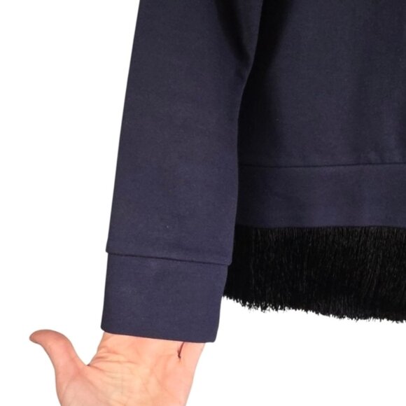 J.Crew Navy Sweatshirt with Black Fringe Hem Sz XS - Picture 3 of 10